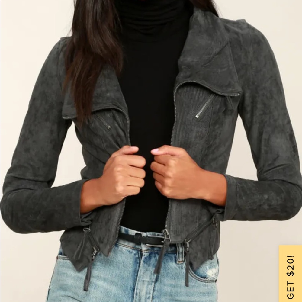 Lulu’s Ready for Anything Charcoal Grey Suede Moto Jacket